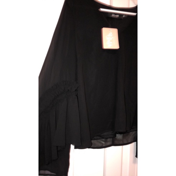 Black Blouse w/ Playful Flared Sleeves - Picture 5 of 5
